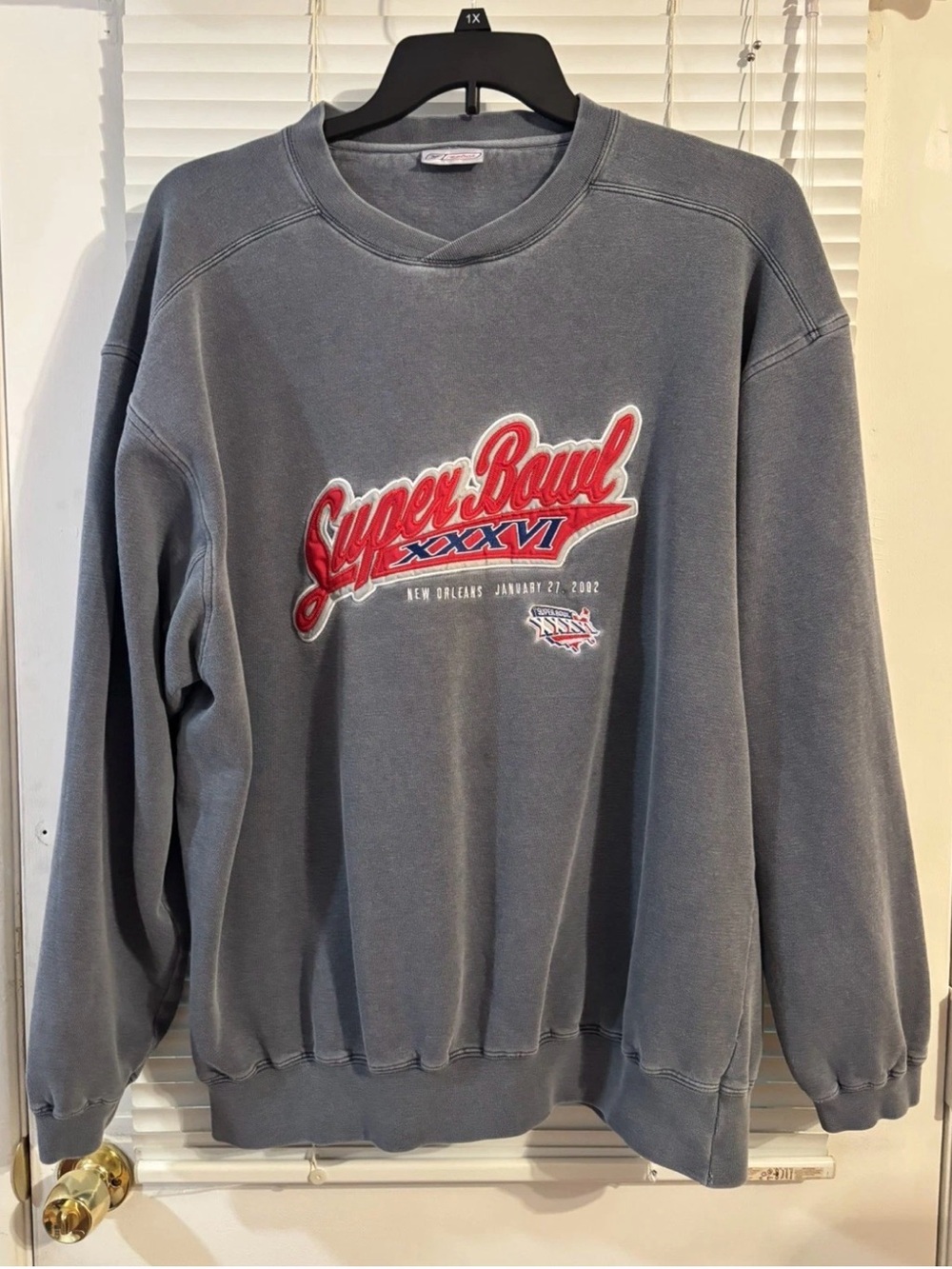 Vintage 2002 Super Bowl XXXVI Patriots vs. Rams Sweatshirt Mens XL Gray Reebok